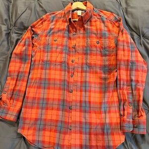Duluth Trading Co Orange and Gray Casual Button Down Flannel Shirt
